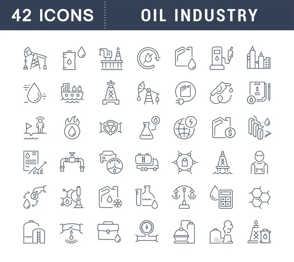 Set de iconos de la línea vectorial de la industria petrolera — Vector de stock