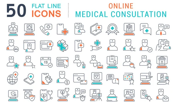 Définir les icônes vectorielles de la consultation médicale en ligne — Image vectorielle