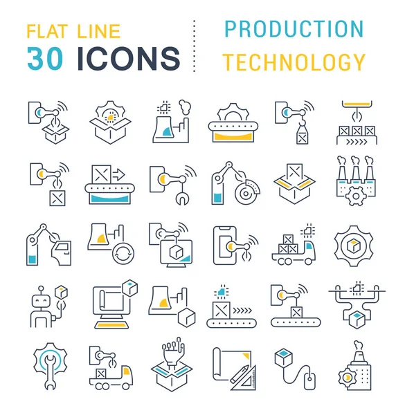 Definir ícones de linha de vetores de tecnologia de produção — Vetor de Stock