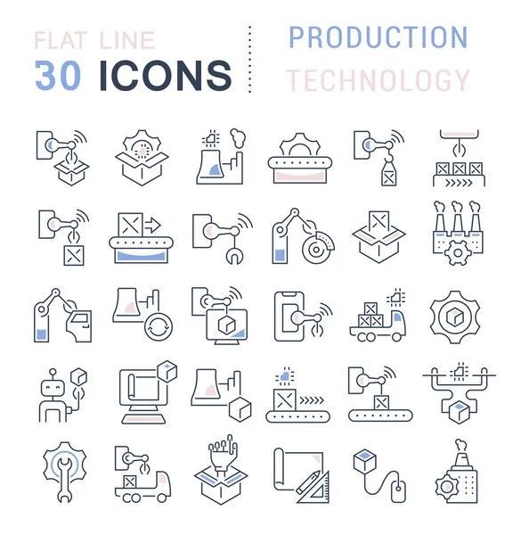 Vektor Line Icons der Produktionstechnologie setzen — Stockvektor