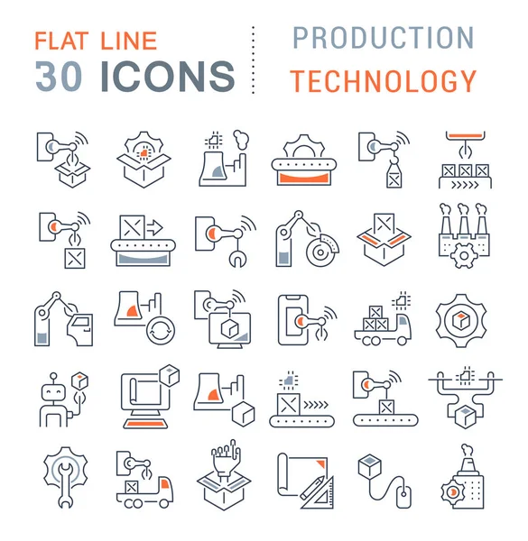 Set de iconos de línea vectorial de tecnología de producción — Vector de stock