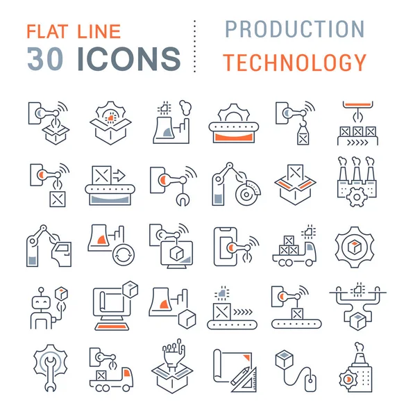 Nastavit ikony vektorové čáry technologie výroby — Stockový vektor