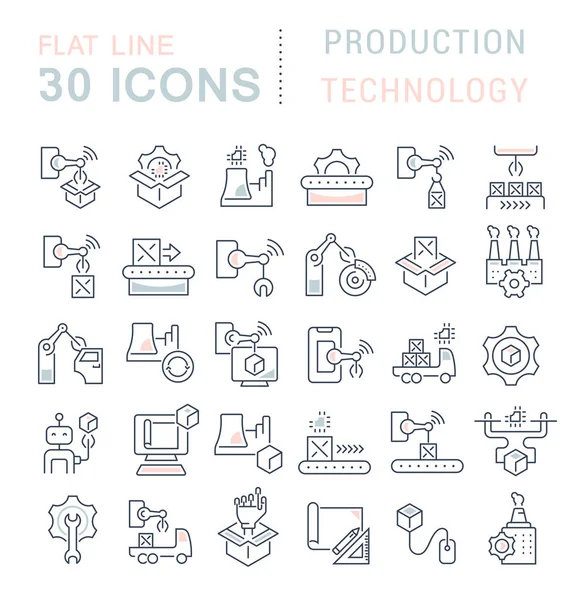 Set de iconos de línea vectorial de tecnología de producción — Archivo Imágenes Vectoriales