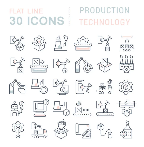 Vektor Line Icons der Produktionstechnologie setzen — Stockvektor