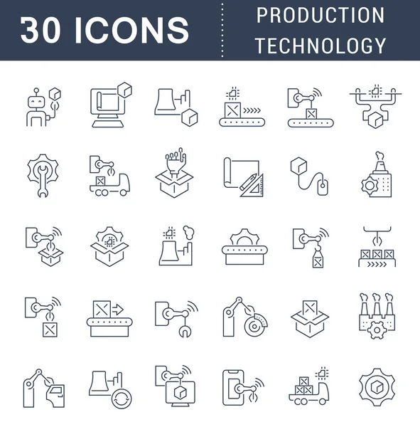 Set de iconos de línea vectorial de tecnología de producción — Vector de stock