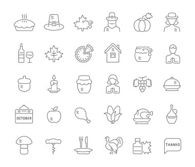 Şükran Günü 'nün Vektör Hattı Simgelerini Ayarla