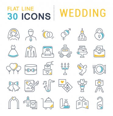 Düğün Vektör Hattı Simgeleri Ayarlayın