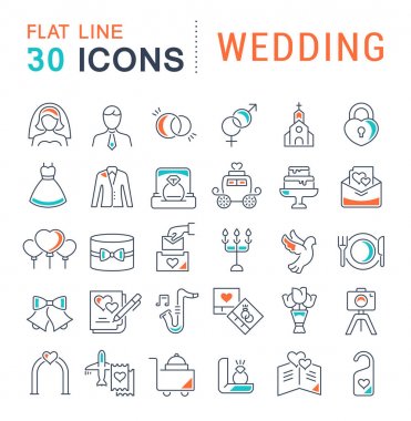 Düğün Vektör Hattı Simgeleri Ayarlayın