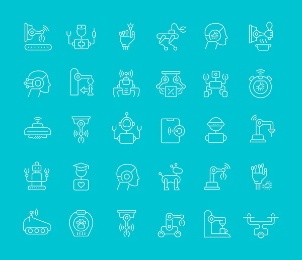 Set de iconos de línea vectorial de robots — Vector de stock