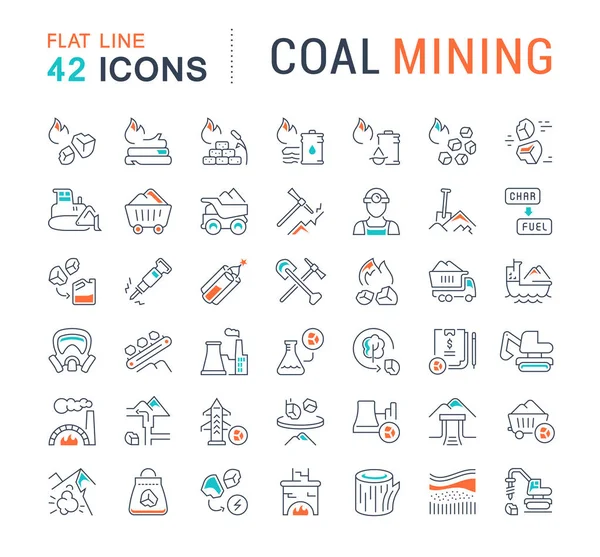 Definir ícones de linha vetorial de mineração de carvão — Vetor de Stock