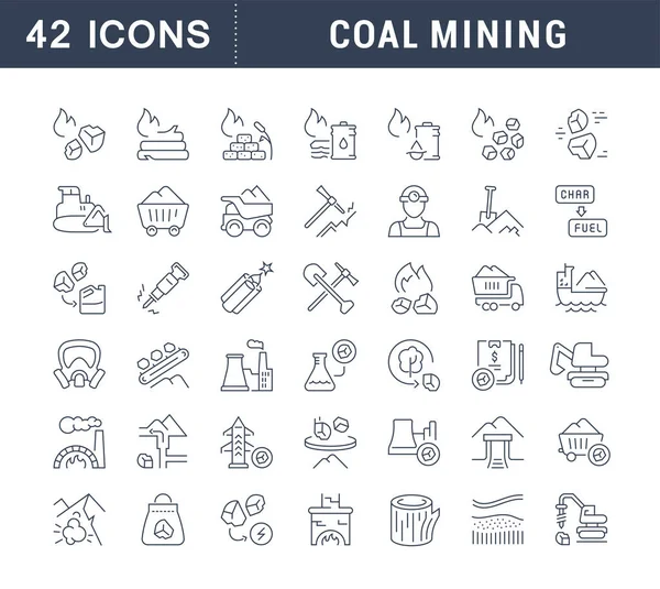 Set Vector Line Icons of Coal Mining — Stock Vector