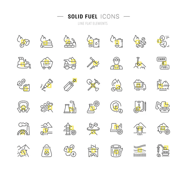 Set Vector Line Icons of Solid Fuel — Stock Vector