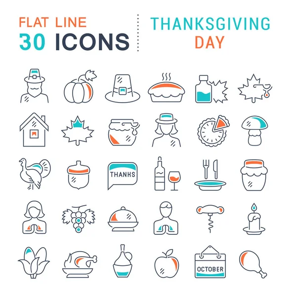 Set Vector Line Iconos del Día de Acción de Gracias — Vector de stock