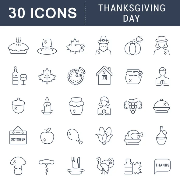 Stel vectorlijn pictogrammen van Thanksgiving Day — Stockvector