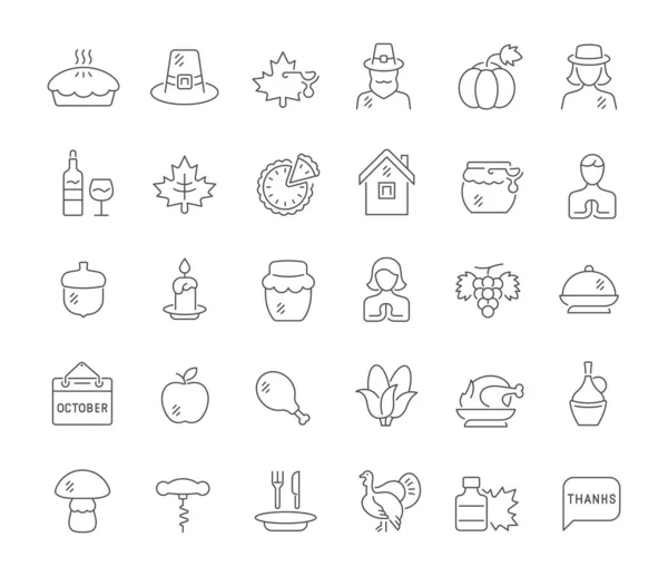 Set Vector Line Iconos del Día de Acción de Gracias — Vector de stock