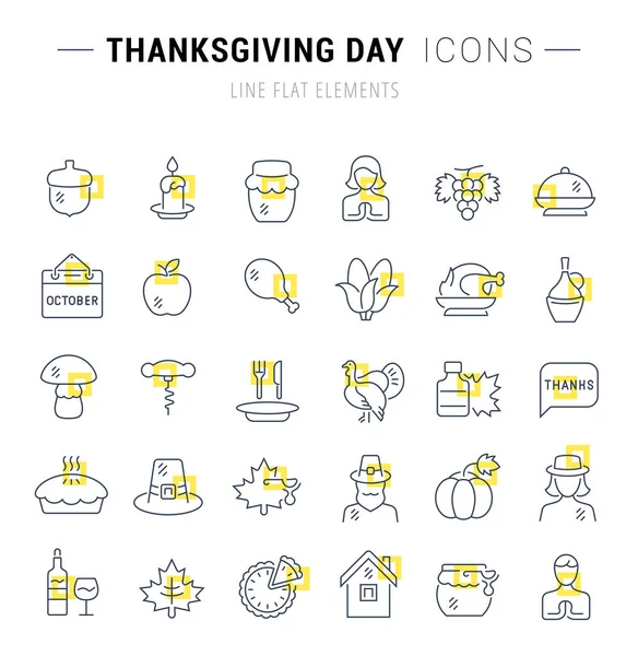 Stel vectorlijn pictogrammen van Thanksgiving Day — Stockvector