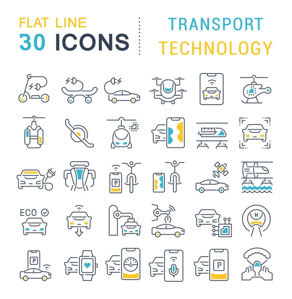 Ustawianie ikon linii wektorowych technologii transportowej — Wektor stockowy