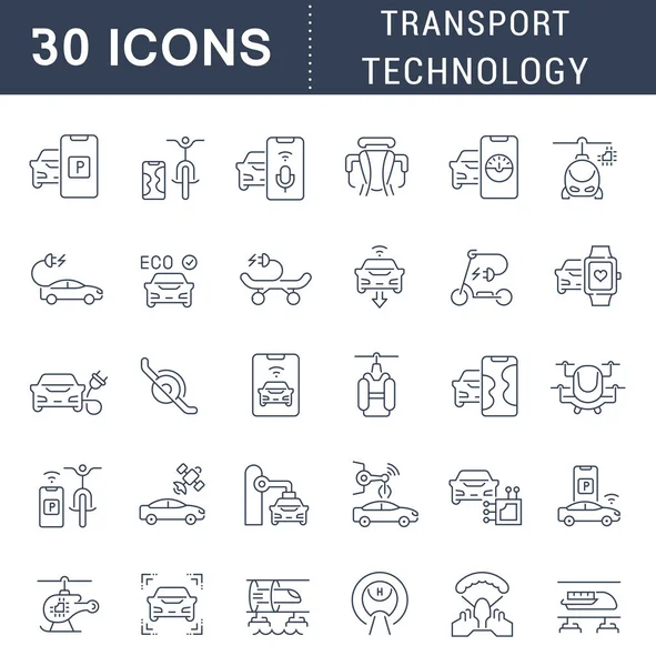 Set de iconos de la línea vectorial de tecnología de transporte — Archivo Imágenes Vectoriales