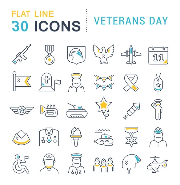 Set Vector Line Iconos del Día de los Veteranos — Archivo Imágenes Vectoriales