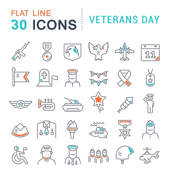 Definir ícones de linha de vetores do dia dos veteranos — Vetor de Stock