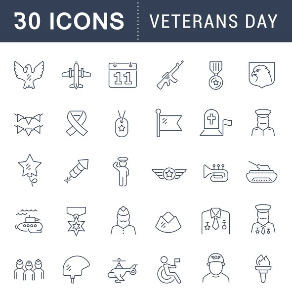 Vector lijn iconen van Veterans Day instellen — Stockvector