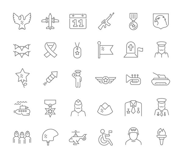 Set Vector Line Icons of Veterans Day