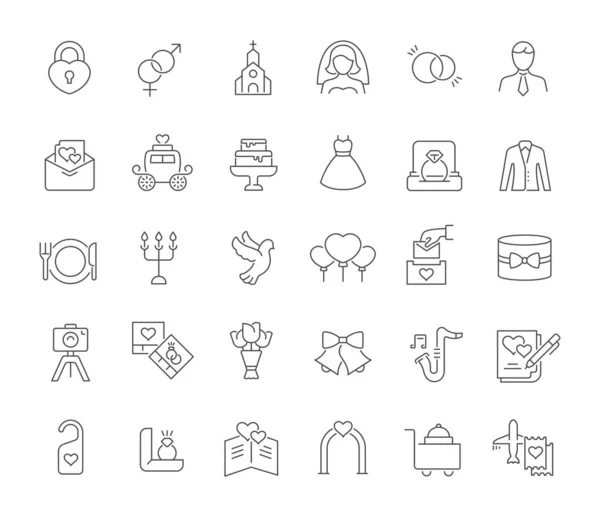 Set de iconos de línea vectorial de boda — Vector de stock