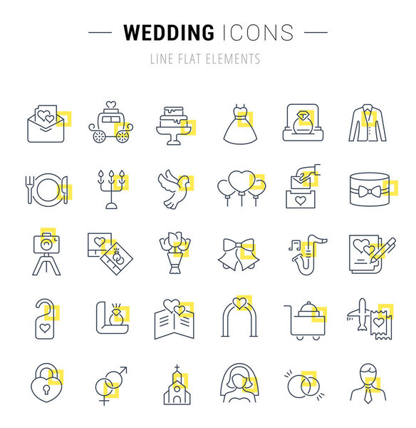 Set Vector Line Icons of Wedding