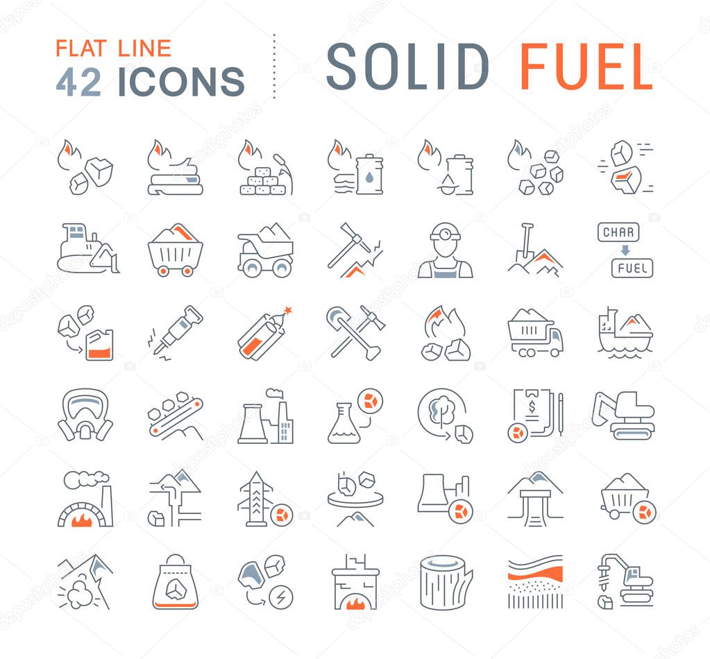 Set of vector line icons of solid fuel for modern concepts, web and apps.
