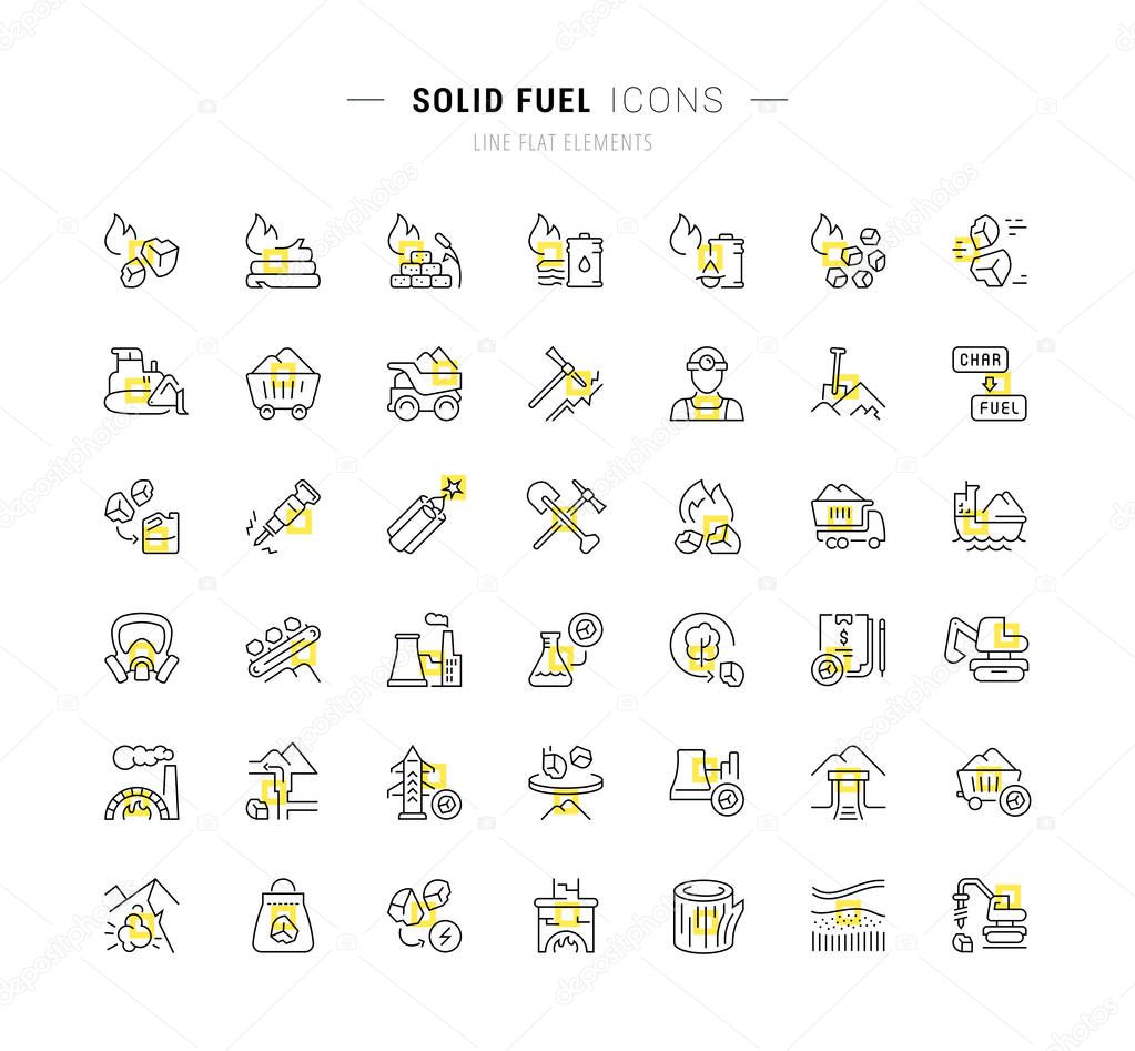 Set Vector Line Icons of Solid Fuel