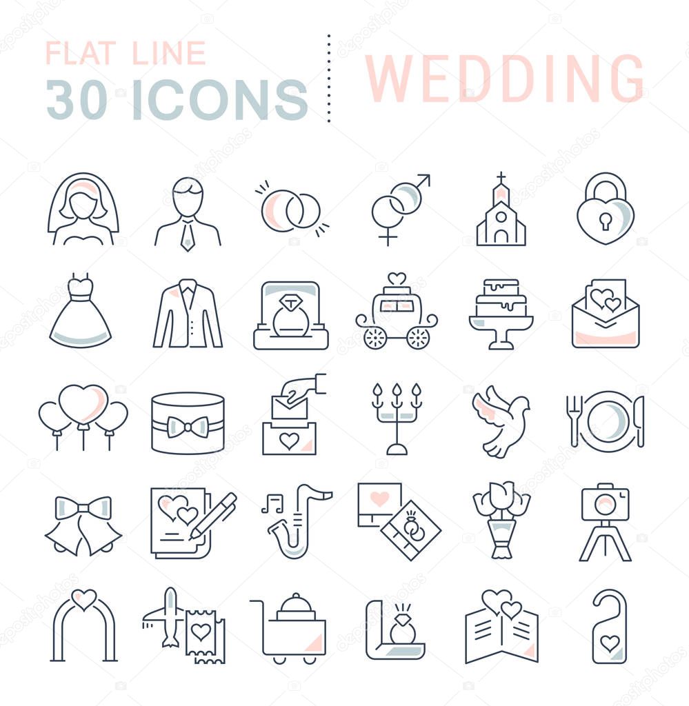 Set Vector Line Icons of Wedding