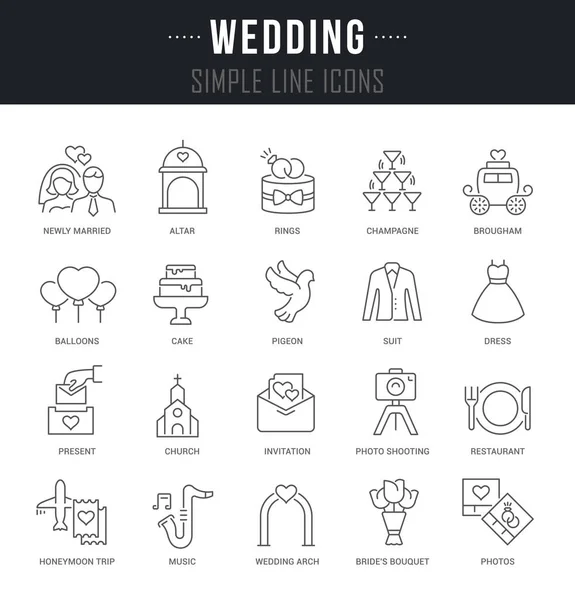 Imposta icone lineari del matrimonio — Vettoriale Stock