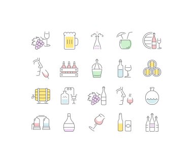 Alkollü içecekler vektör düz çizgi Icons set