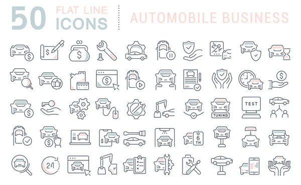 Set de iconos de línea vectorial de negocio de automóviles — Archivo Imágenes Vectoriales