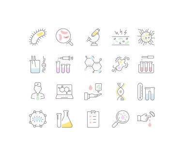 Vektör düz çizgi Icons Set bakteri ve virüs
