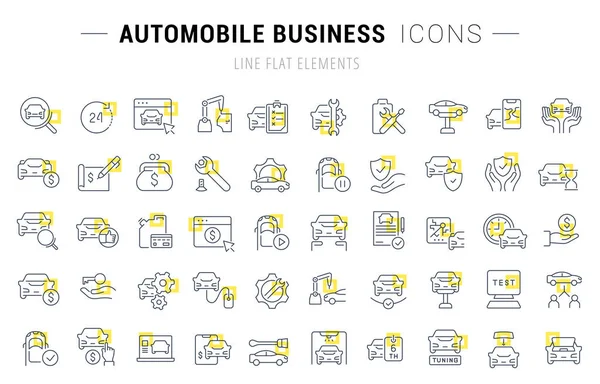 Definir ícones de linha vetorial de negócios de automóveis — Vetor de Stock