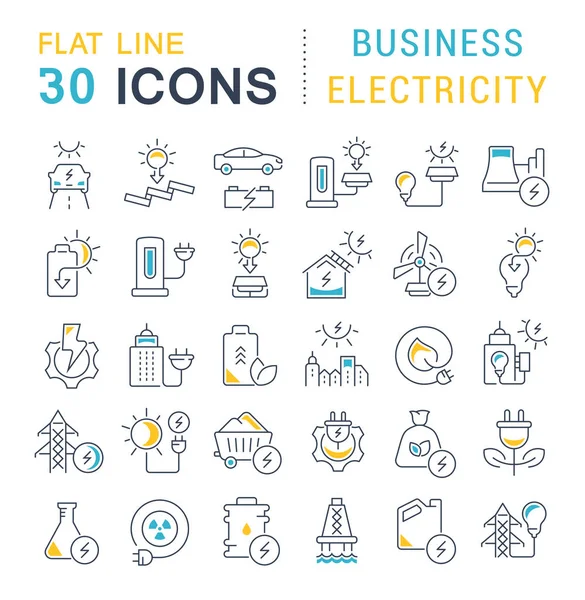 Definir ícones de linha de vetores de eletricidade de negócios — Vetor de Stock