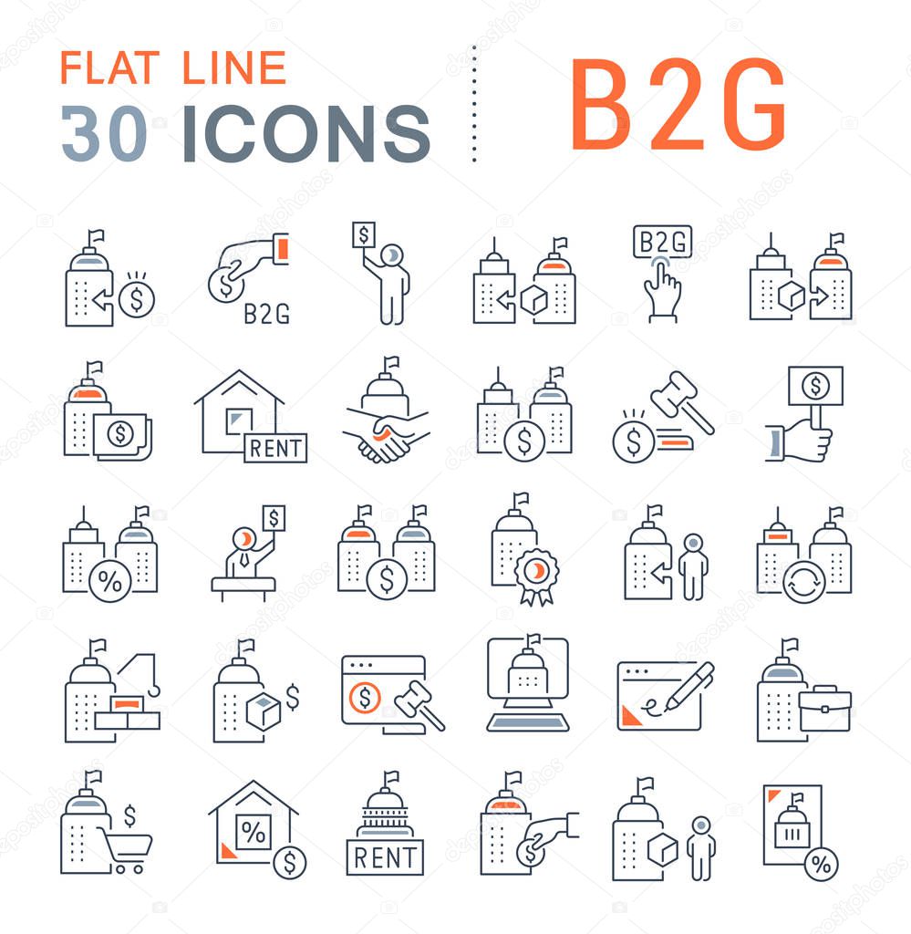 Set of vector line icons of B2G for modern concepts, web and apps.