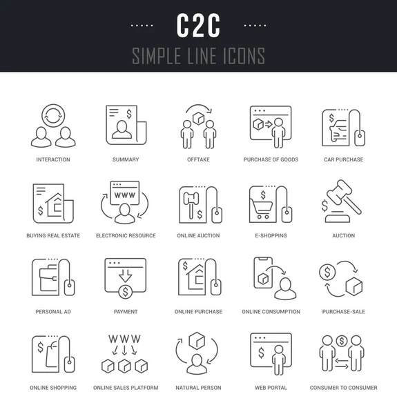 Definir ícones de linha vetorial de C2C —  Vetores de Stock