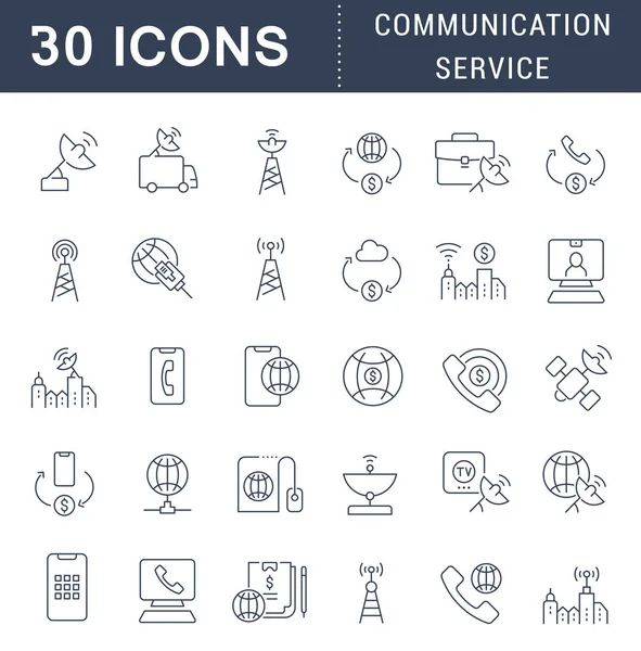 Définir les icônes de la ligne vectorielle du service de communication — Image vectorielle