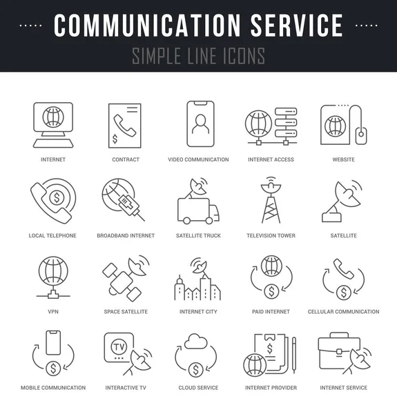 Definir ícones de linha vetorial de serviço de comunicação — Vetor de Stock