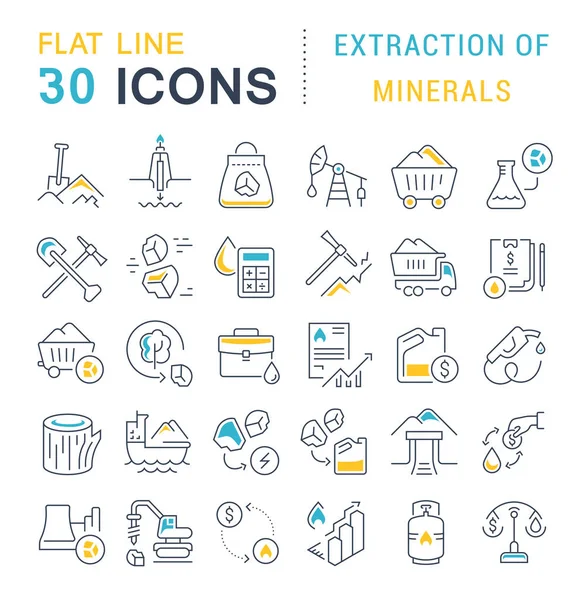 Conjunto de iconos de la línea vectorial de extracción de minerales — Archivo Imágenes Vectoriales