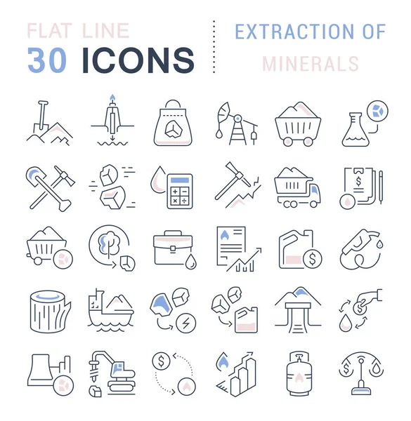 Conjunto de iconos de la línea vectorial de extracción de minerales — Vector de stock