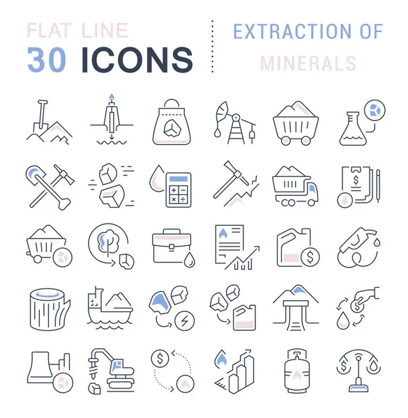 Set Vector Line Icons of Extraction of Minerals — Stock Vector