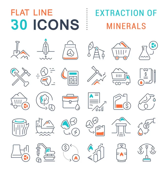 Definir ícones de linha vetorial de extração de minerais — Vetor de Stock
