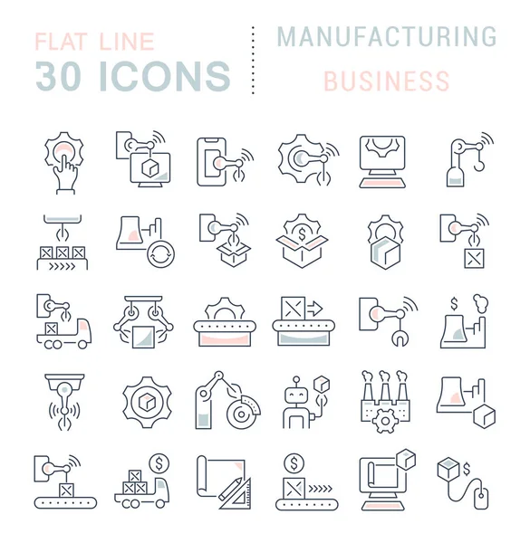 Conjunto de iconos de línea vectorial de negocio de fabricación — Vector de stock