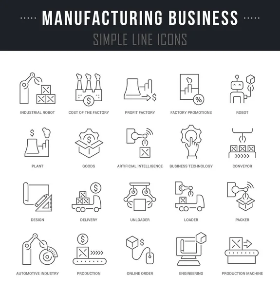 Definir ícones de linha vetorial de negócios de fabricação — Vetor de Stock