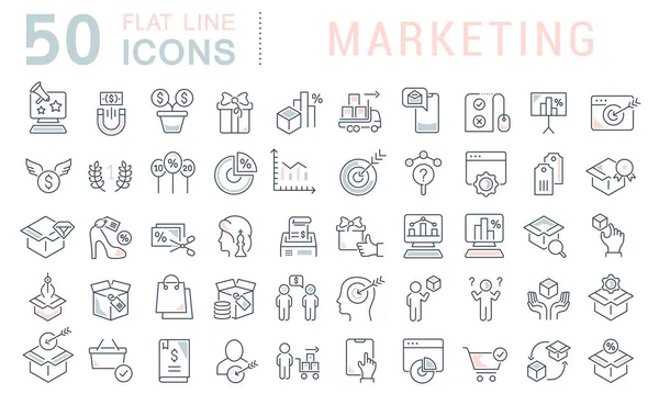 Définir les icônes de la ligne vectorielle de marketing — Image vectorielle