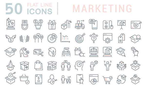 Set Vector Line Icons of Marketing