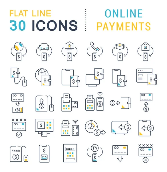Definir ícones de linha vetorial de pagamentos online — Vetor de Stock